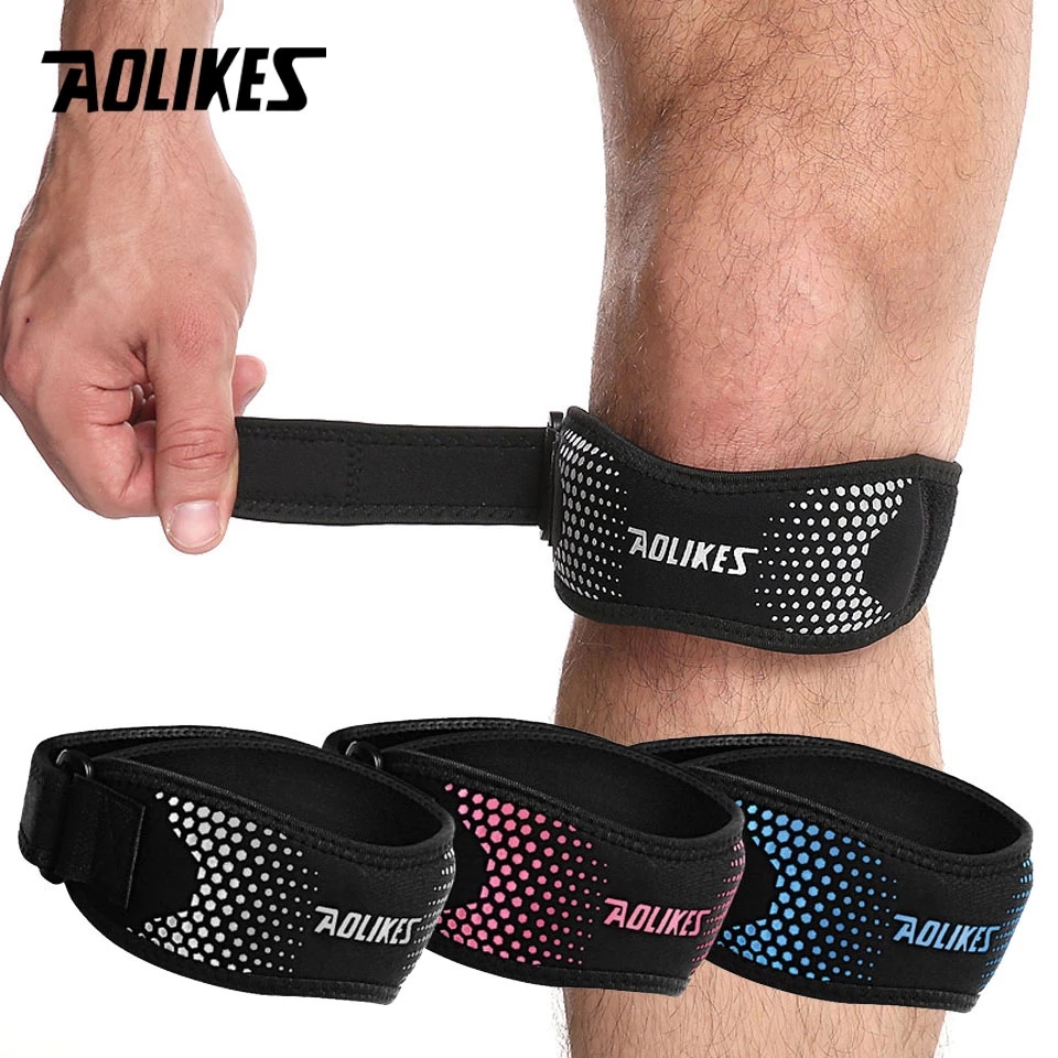 Knee Brace Badminton - AOLIKES 1 個調節可能な膝パッド膝痛緩和膝蓋骨スタビライザーブレースサポートハイキングサッカーバスケットボールランニングスポーツ