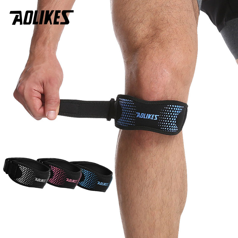 Knee Brace Badminton - AOLIKES 1 個調節可能な膝パッド膝痛緩和膝蓋骨スタビライザーブレースサポートハイキングサッカーバスケットボールランニングスポーツ