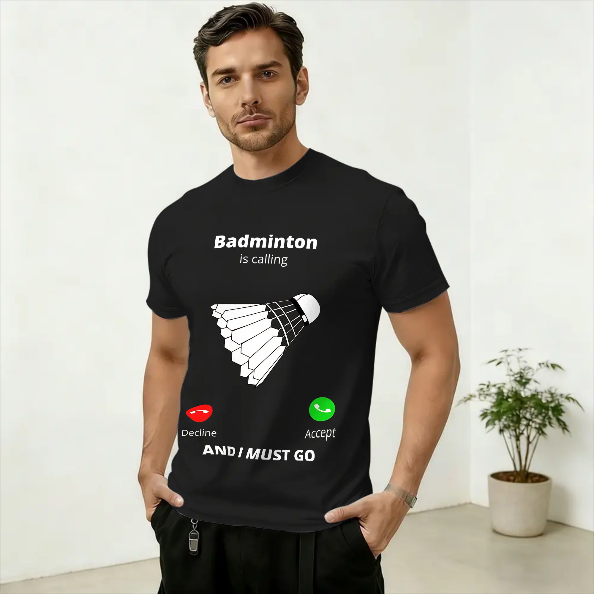 Badminton Is Calling - カジュアルバドミントンは呼んでいます男性用 Tシャツラウンドカラーピュアコットン Tシャツ半袖 Tシャツパーティー服