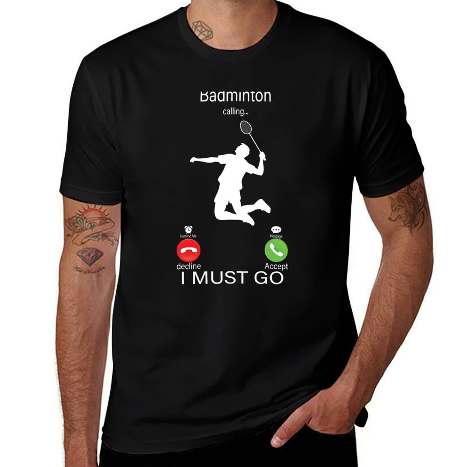 Badminton Is Calling - バドミントンが呼んでいる、行かなくてはいけない Tシャツ ワークウェア シンプルTシャツ