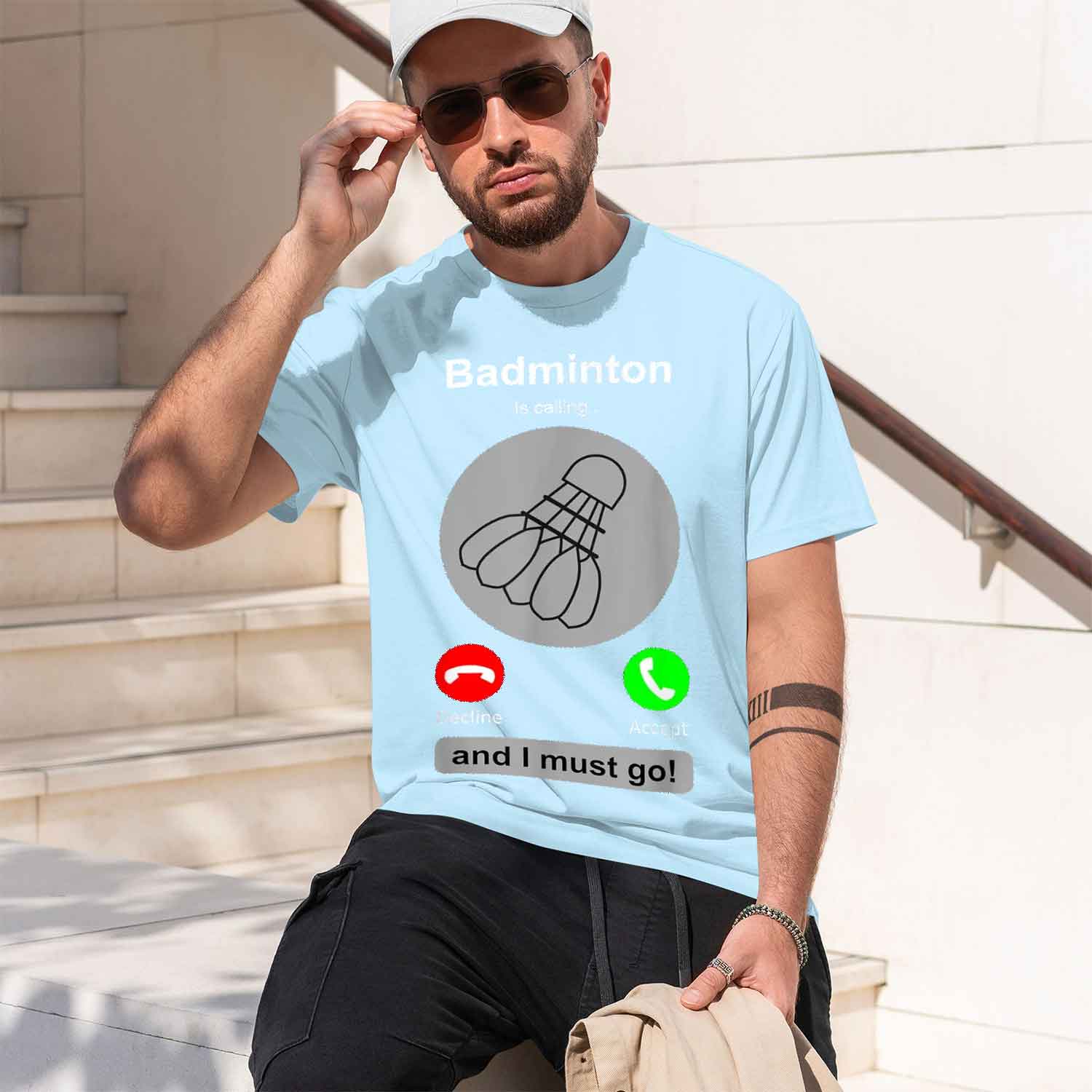 カジュアルスタイルメンズTシャツバドミントンコーリンググラフ - Badminton Is Calling のレビューと価格