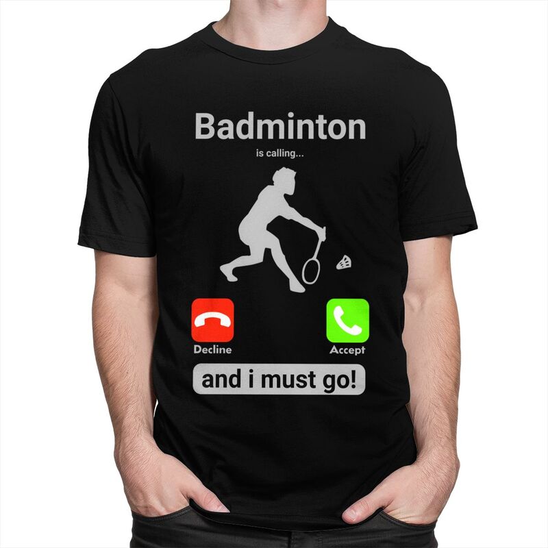 バドミントンが呼んでいる男性用 Tシャツ純粋な綿 Tシャツバ - Badminton Is Calling のレビューと価格